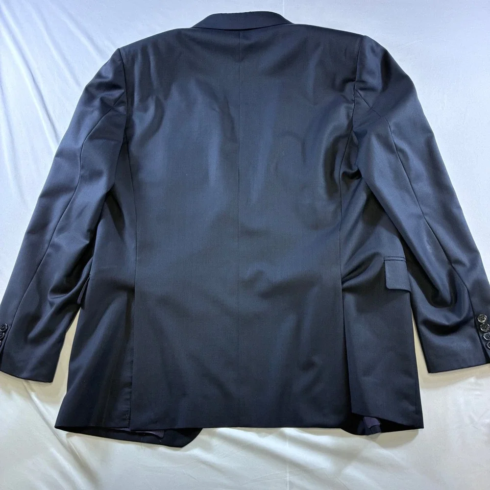 Saks Fifth Avenue RED Blazer Navy Blue Ermenegildo Zegna Wool Trim‎ Fit 42L